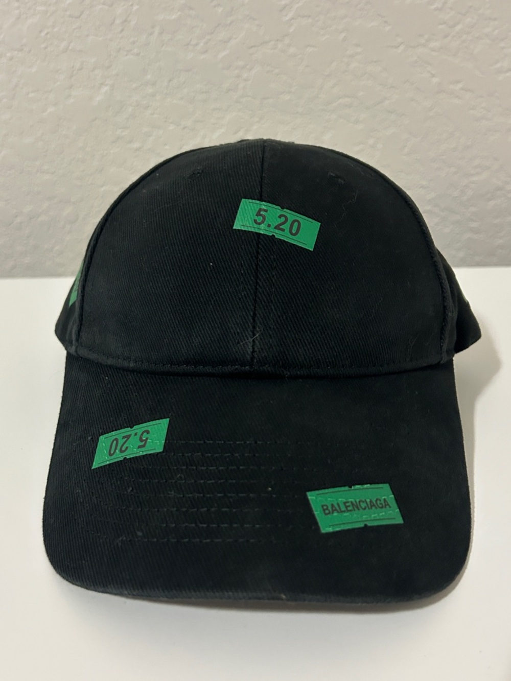 Balenciaga Black Women’s Baseball Cap with Green Logo Patches